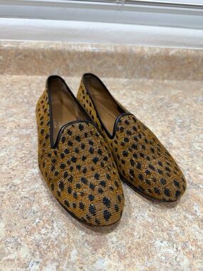 Stubbs & Wootton Women's Palm Slip On Flats Sz 8 Leopard Cheetah  Needlepoint
